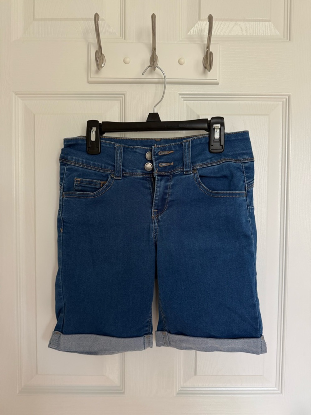 Wax Jean Dark Blue Cuffed Denim Bermuda Shorts - Women